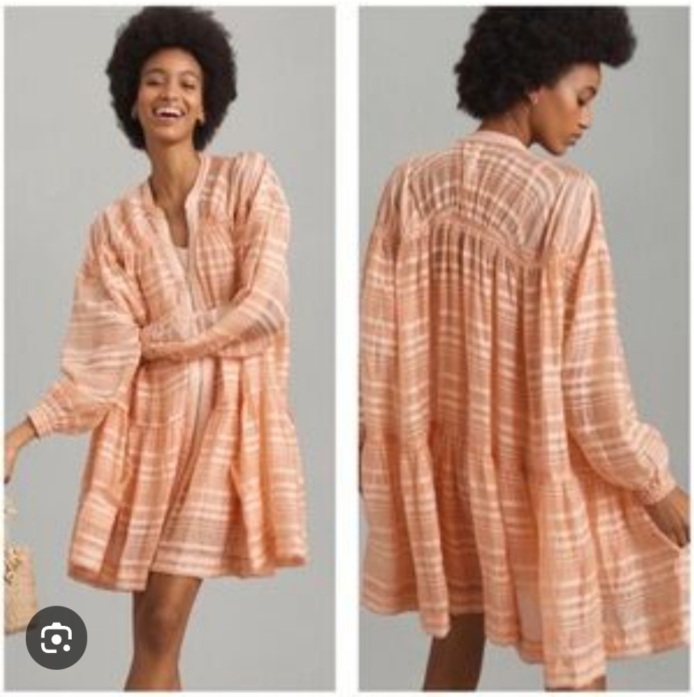 Anthropologie Peach Plaid Midi Dress